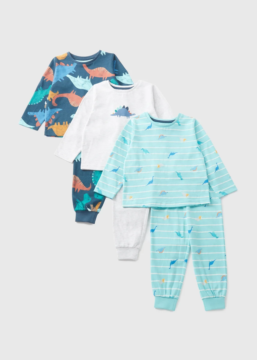 3 Pack Boys Blue Dinosaur Pyjama Sets (1-7yrs) - Age 2 - 3 Years Image 1