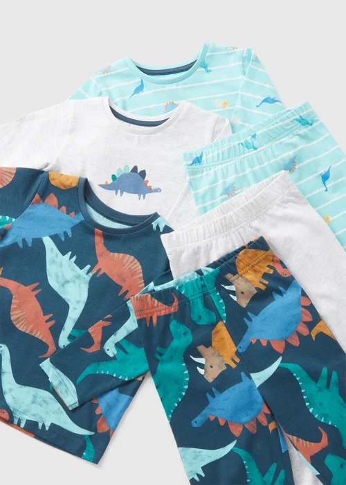 3 Pack Boys Blue Dinosaur Pyjama Sets (1-7yrs) - Age 2 - 3 Years Image 2