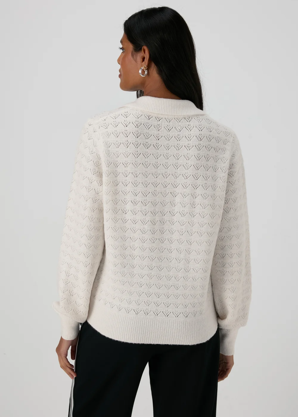 Papaya Petite Cream Pointelle Open Collar Jumper - XS Image 2