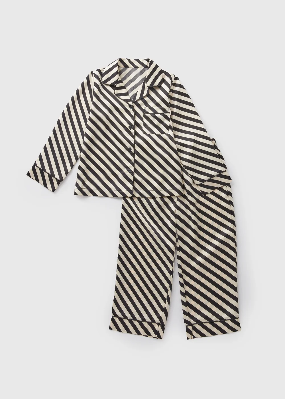 Girls Black Stripe Satin Pyjama Set (4-12yrs) - Age 4 Years Image 1