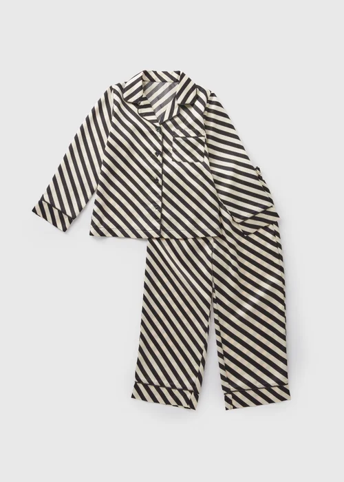 Girls Black Stripe Satin Pyjama Set (4-12yrs) - Age 4 Years Image 1