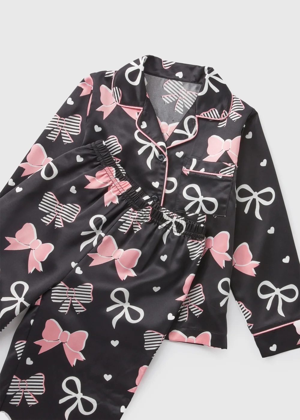 Girls Black Satin Bow Pyjama Set (4-12yrs) - Age 4 Years Image 2