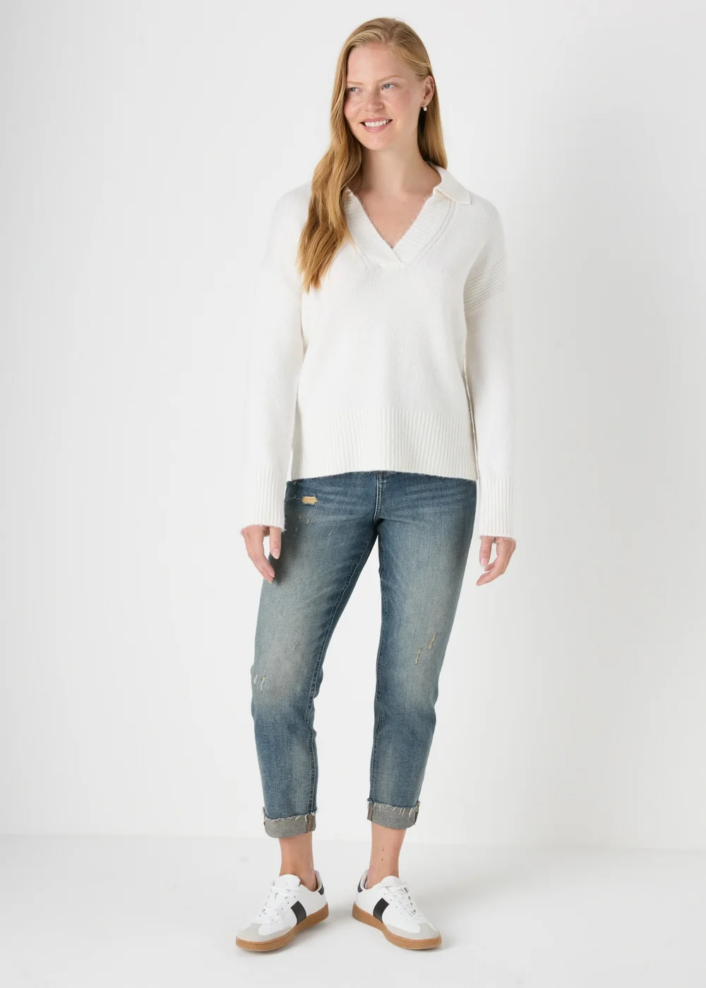 Mid Wash Blue Ripped Mom Jeans - 8/L29 Image 1