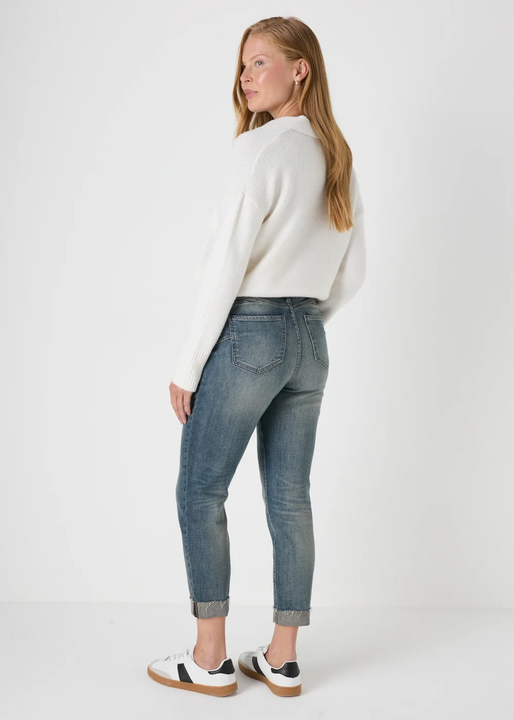 Mid Wash Blue Ripped Mom Jeans - 8/L29 Image 2