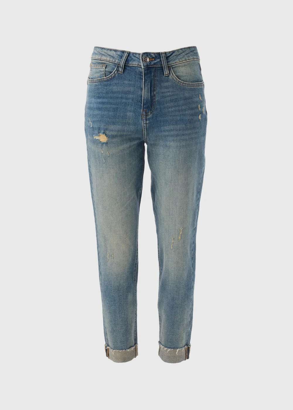 Mid Wash Blue Ripped Mom Jeans - 8/L29 Image 4