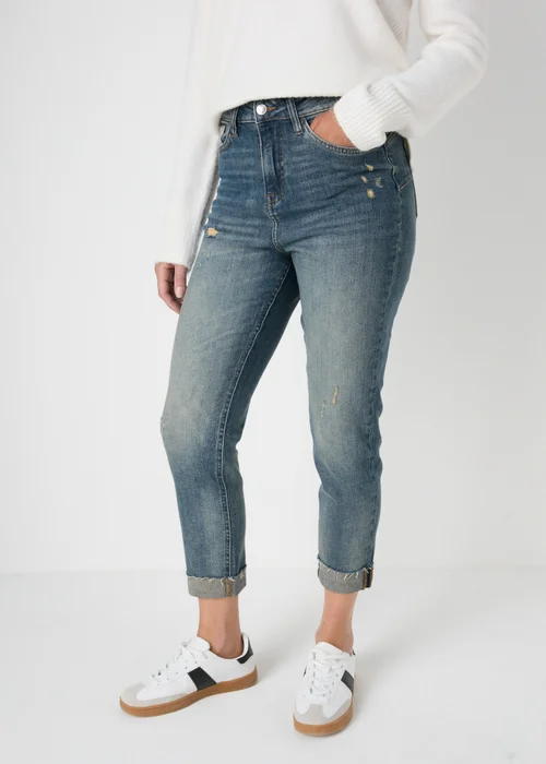 Mid Wash Blue Ripped Mom Jeans - 8/L29 Image 3