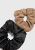 2 Pack Gold/ Black Textured Scrunchies - One Size Image 2