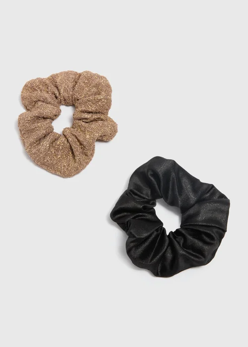 2 Pack Gold/ Black Textured Scrunchies - One Size Image 1