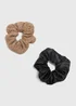 2 Pack Gold/ Black Textured Scrunchies - One Size Image 1
