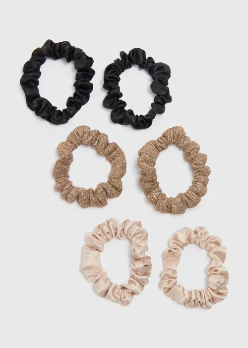 6 Pack Gold Texture Scrunchies - One Size Image 1