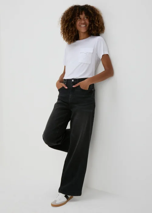 Black Washed Wide Leg Jeans - 8/L29 Image 1