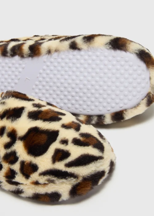 Brown Leopard Print Slippers - Small Image 2
