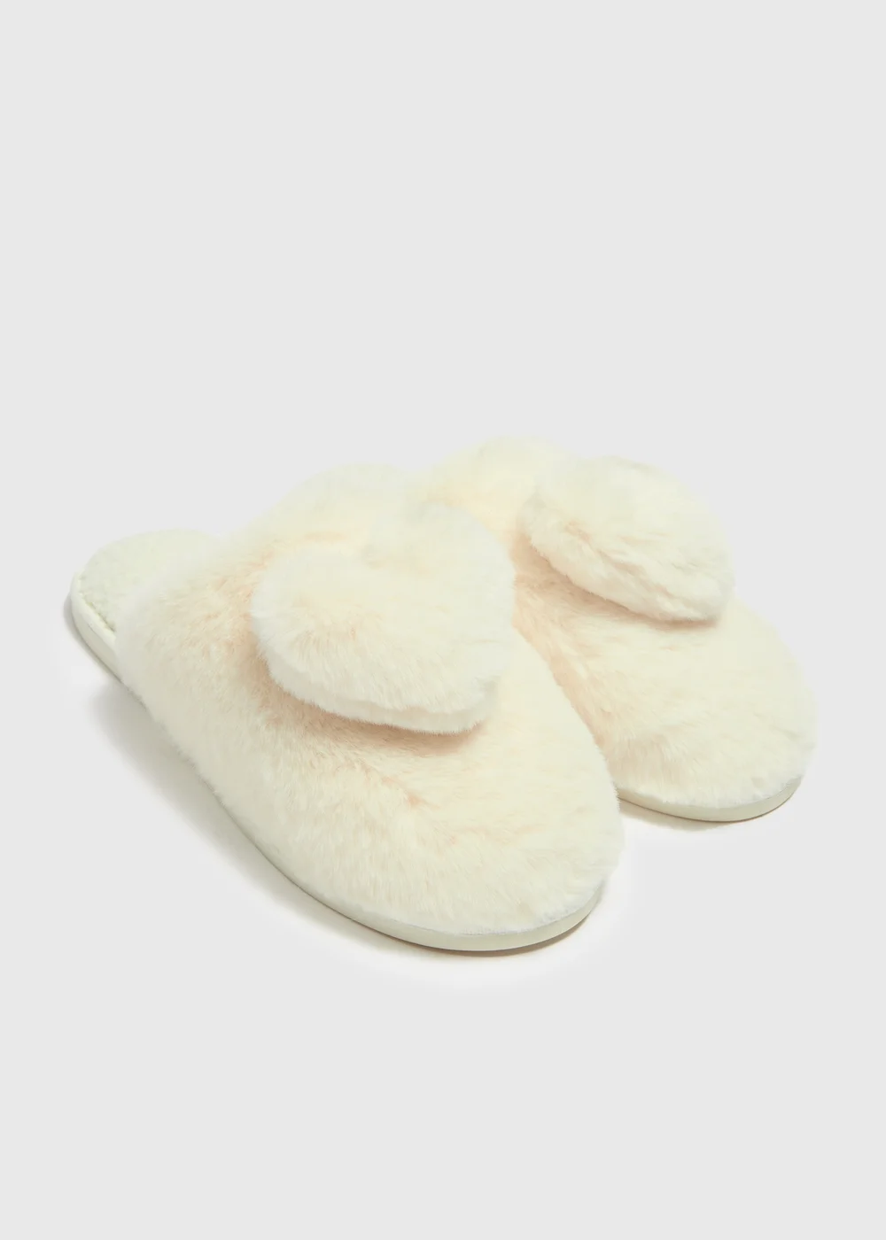 Cream Heart Pom Mule Slippers - Small Image 1