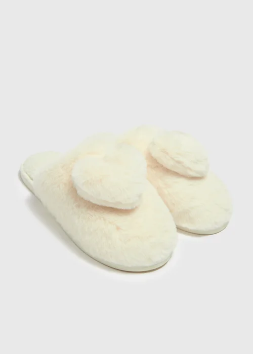 Cream Heart Pom Mule Slippers - Small Image 1