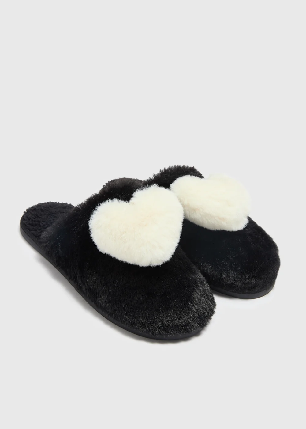 Black Heart Pom Mule Slippers - Small Image 1