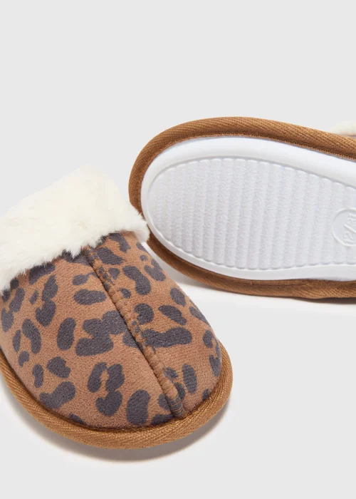 Girls Tan Leopard Mule Slippers (Younger 10-Older 5) - Size 3 Image 2