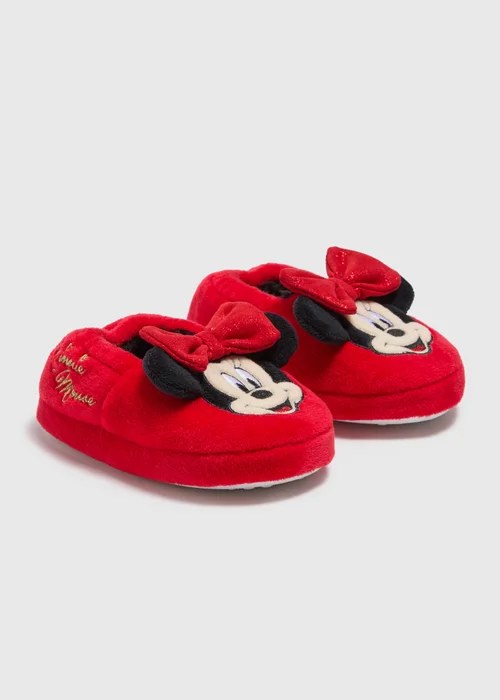 Disney Girls Red Minnie Mouse Slippers (Younger 4-12) - Size 4 Infants Image 1