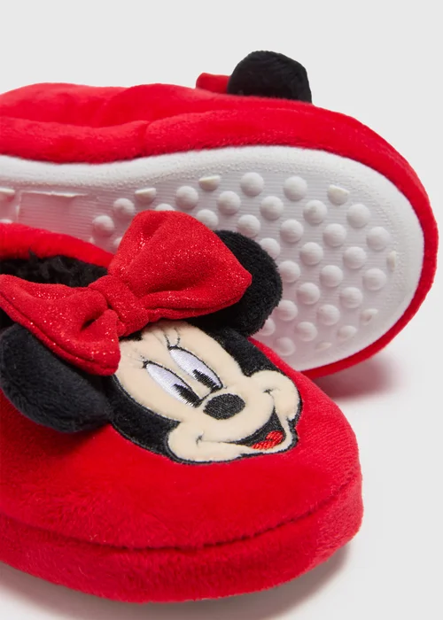 Disney Girls Red Minnie Mouse Slippers (Younger 4-12) - Size 4 Infants Image 2