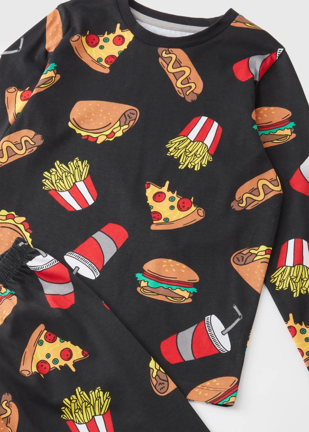 Boys Black All Over Food Print Pyjama Set (7-13yrs) - Age 7 Years Image 2