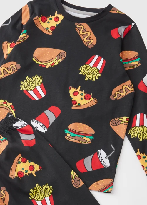 Boys Black All Over Food Print Pyjama Set (7-13yrs) - Age 7 Years Image 2