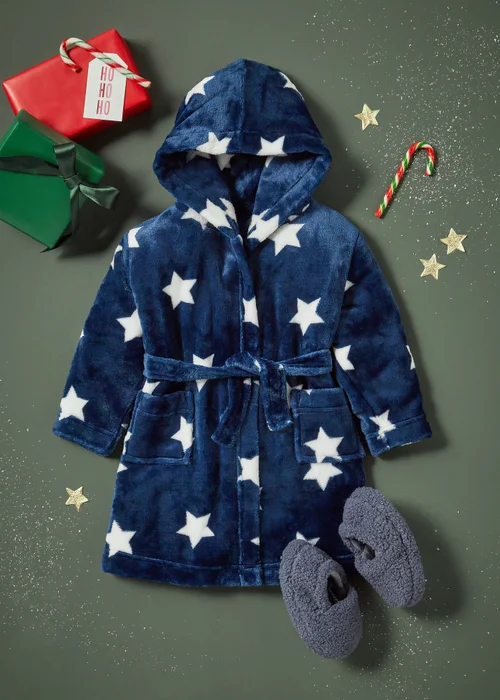 Kids Navy Star Dressing Gown (1-7yrs) - 1 half year to 2 Image 1