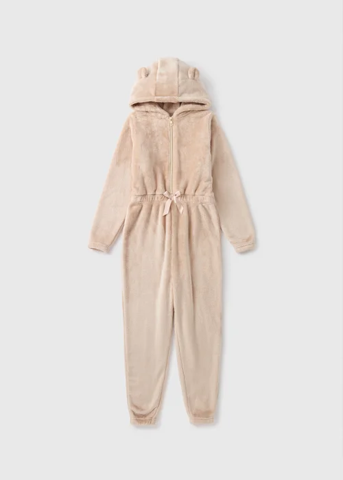 Girls Beige Teddy Fleece Onesie (7-13yrs) - Age 10 Years Image 1