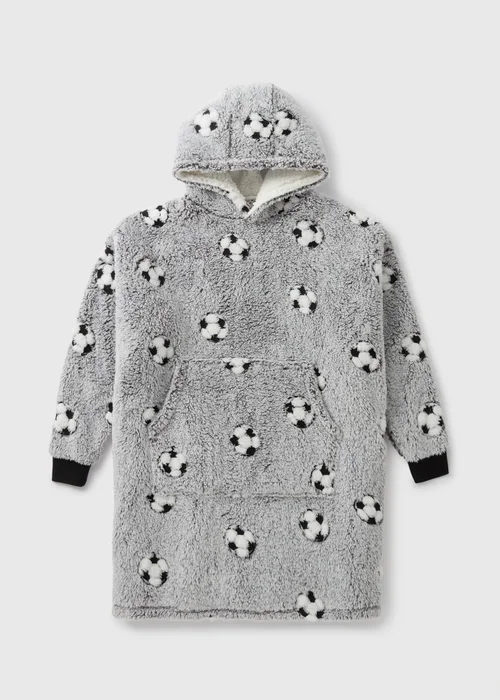 Boys Grey Football Snuggle Hoodie (3-13yrs) - Small Image 1