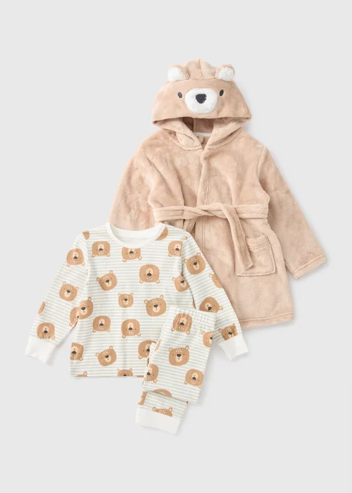 3 Pack Brown Bear Pyjama Set & Dressing Gown (1-7yrs) - 1 half year to 2 Image 1
