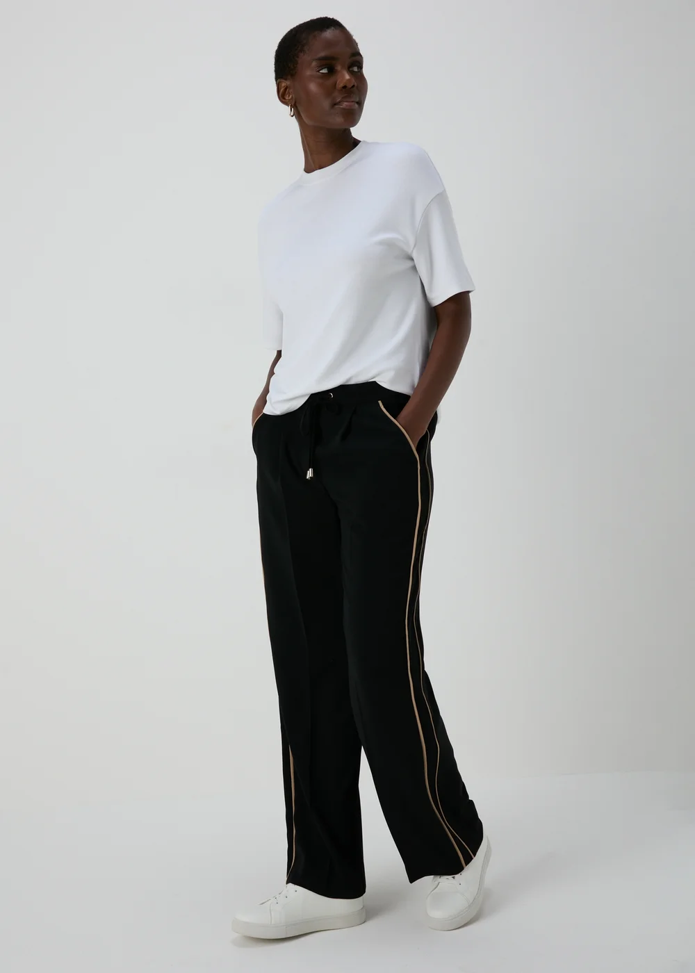 Et Vous Black Side Stripe Wide Leg Trousers - Size 8 Image 1