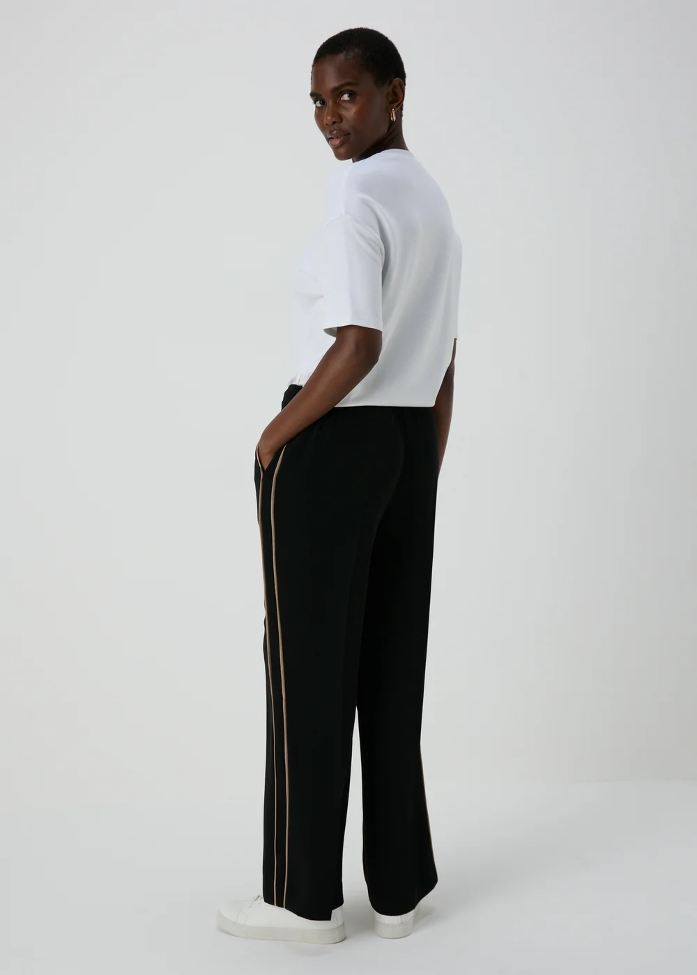 Et Vous Black Side Stripe Wide Leg Trousers - Size 8 Image 2