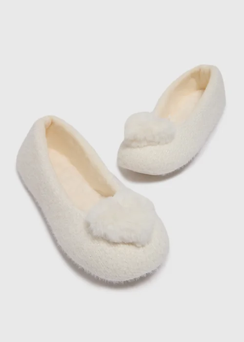 Cream Heart Pom Ballet Slippers - 3 Image 2
