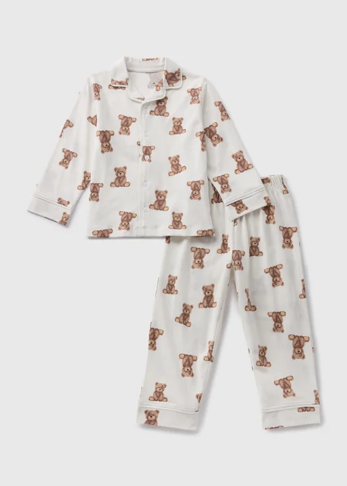 Kids White Bear Shirt & Bottoms Pyjama Set (1-7yrs) - 1 half year to 2 Image 1