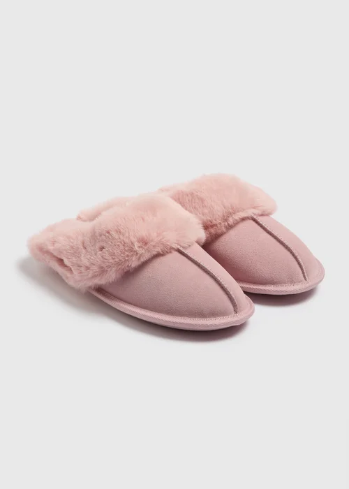 Pink Suede Mule Slippers - Small Image 1