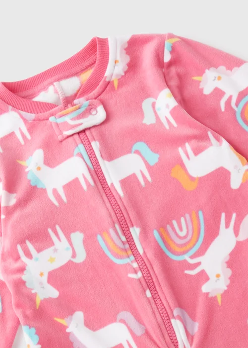 Girls Pink Velour Unicorn Onesie (1-7yrs) - 1 half year to 2 Image 2