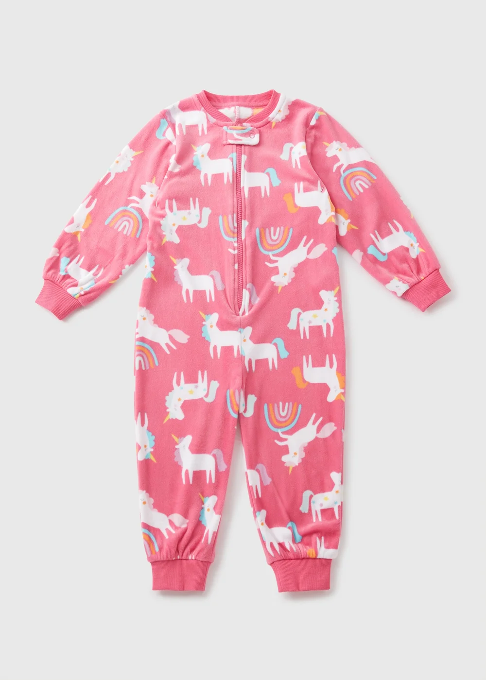 Girls Pink Velour Unicorn Onesie (1-7yrs) - 1 half year to 2 Image 1