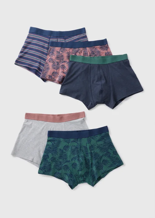 5 Pack Multicolour Leaf Print Hipsters - XS Image 1