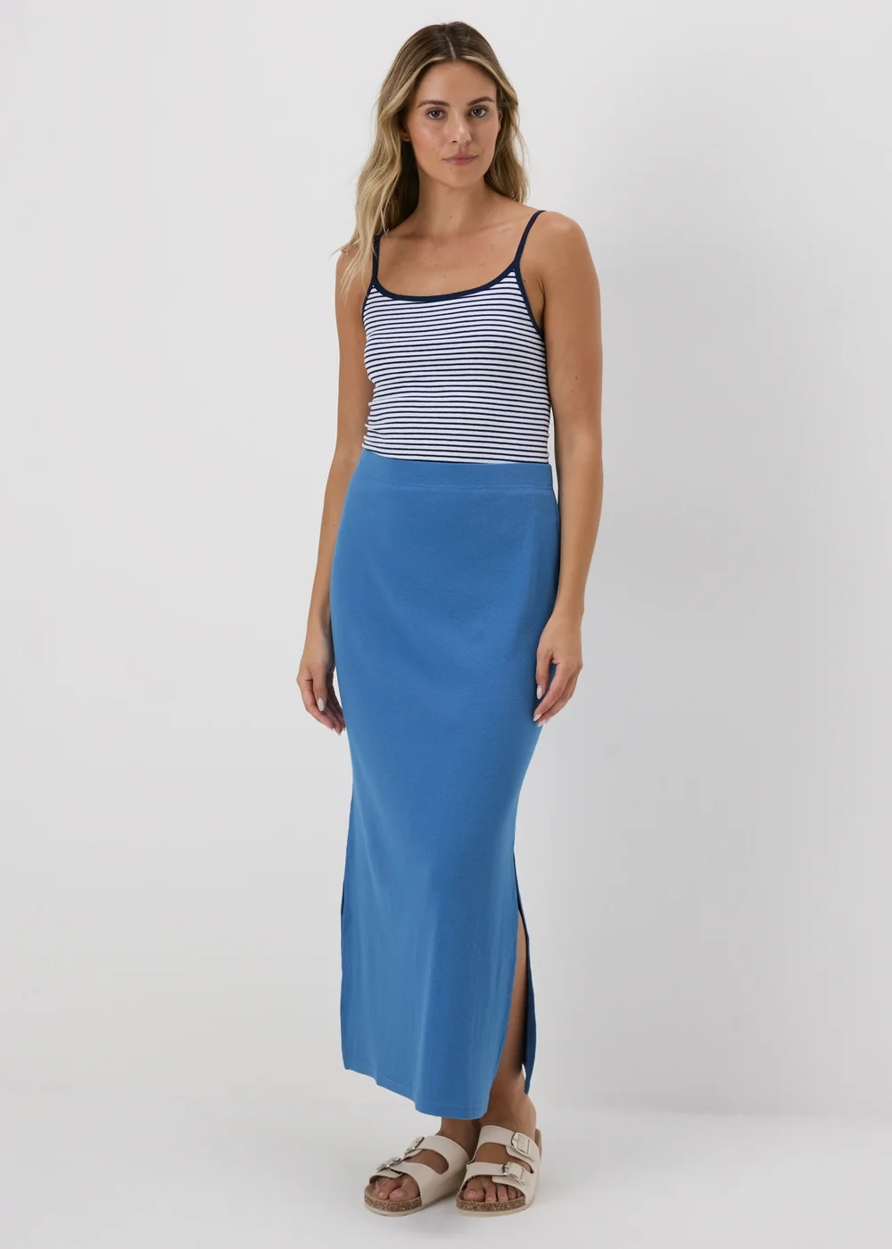 Blue Ribbed Midi Skirt - 8 Image 1