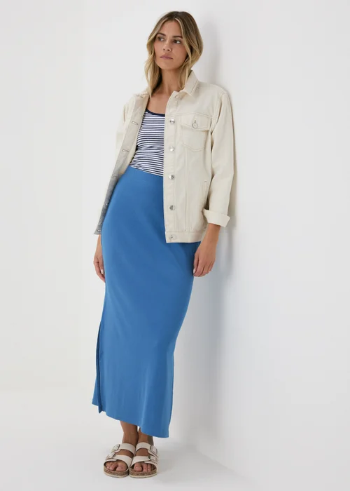Blue Ribbed Midi Skirt - 8 Image 4