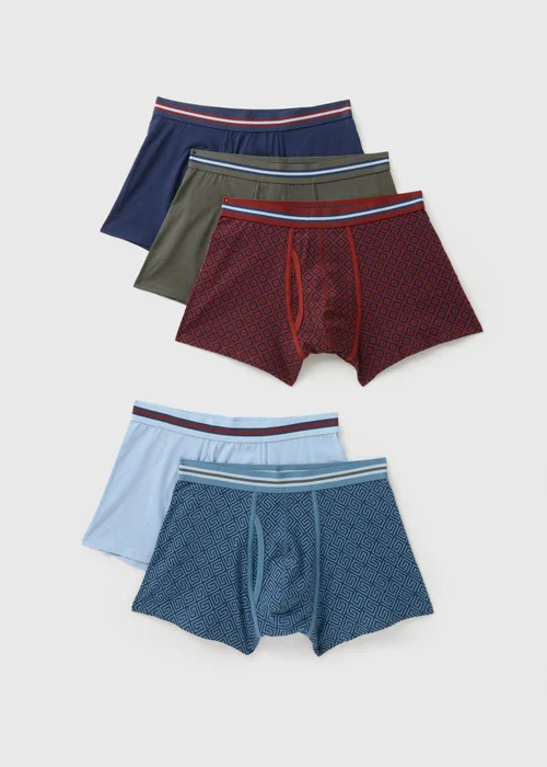 5 Pack Multicolour Geometric Keyhole Boxers - XS Image 1
