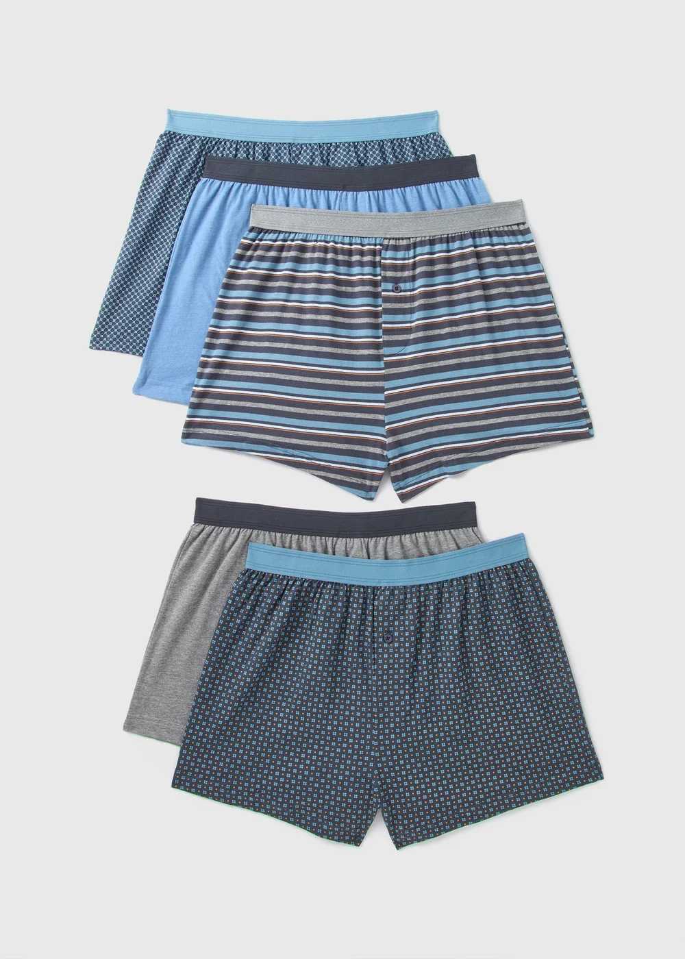 5 Pack Blue Patterned Loose Fit Boxers - S Image 1