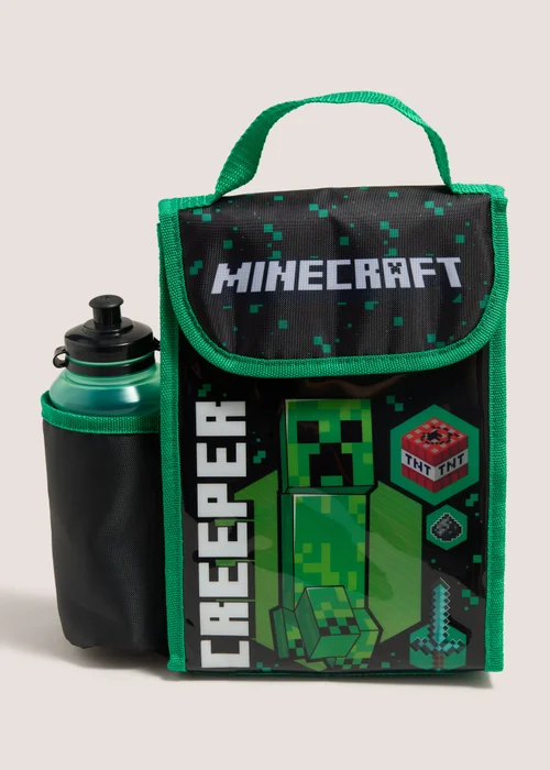 Minecraft Black Lunch Bag, Drinks Bottle, & Snack Box Set Image 1