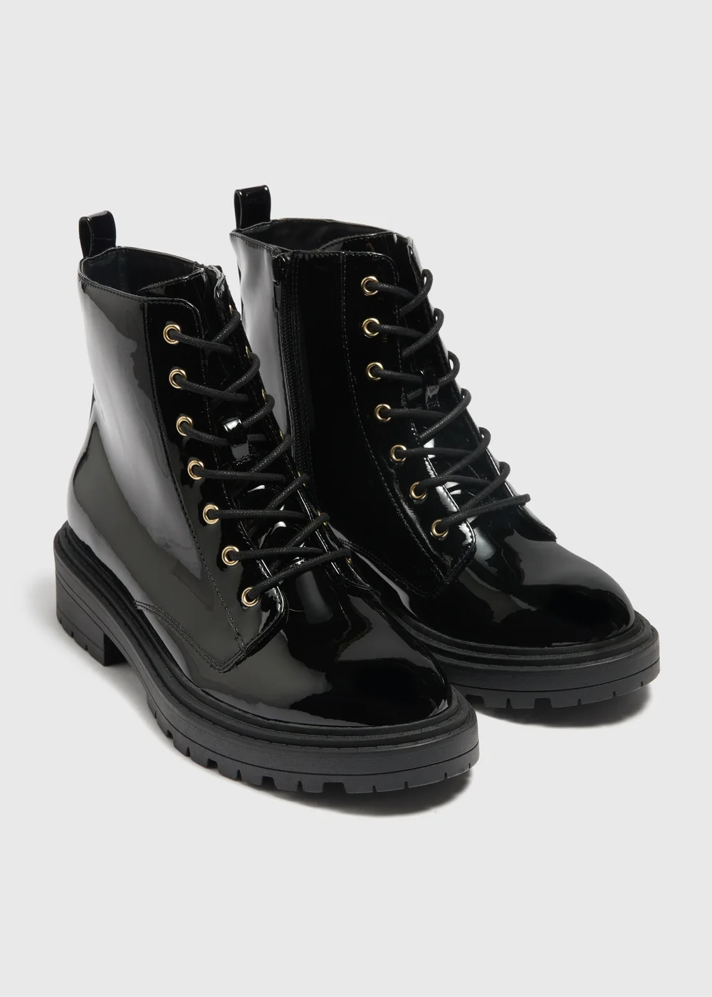 Black Patent Lace Up Boots - Size 3 Image 1