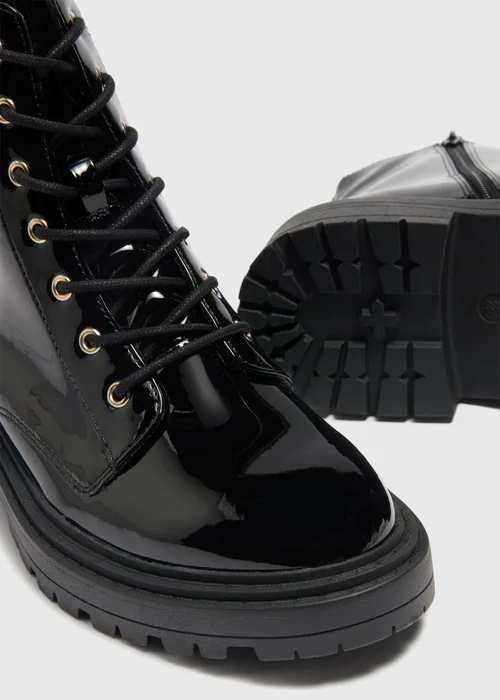 Black Patent Lace Up Boots - Size 3 Image 2