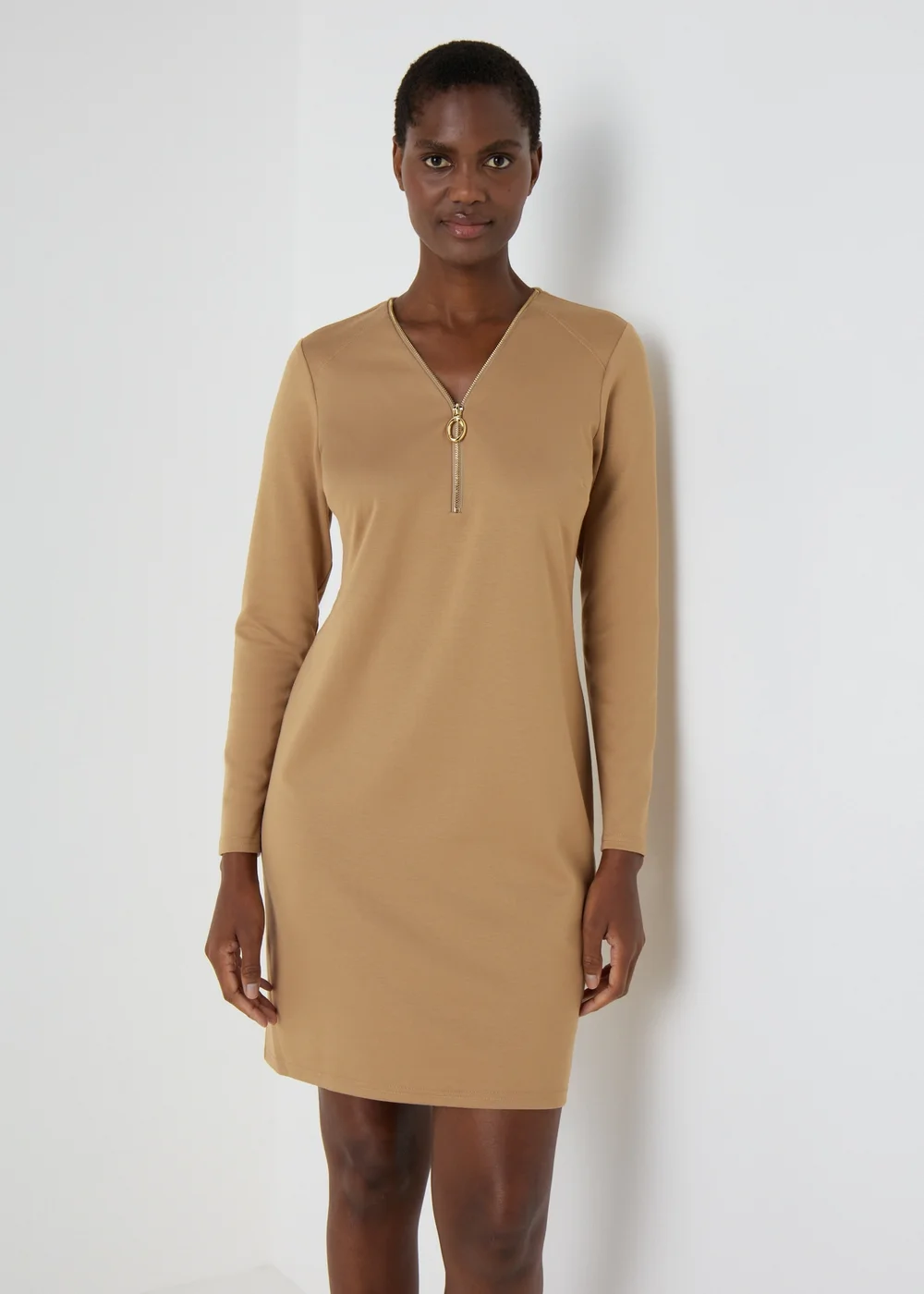 Et Vous Camel Knee Length Jersey Dress - 8 Image 1