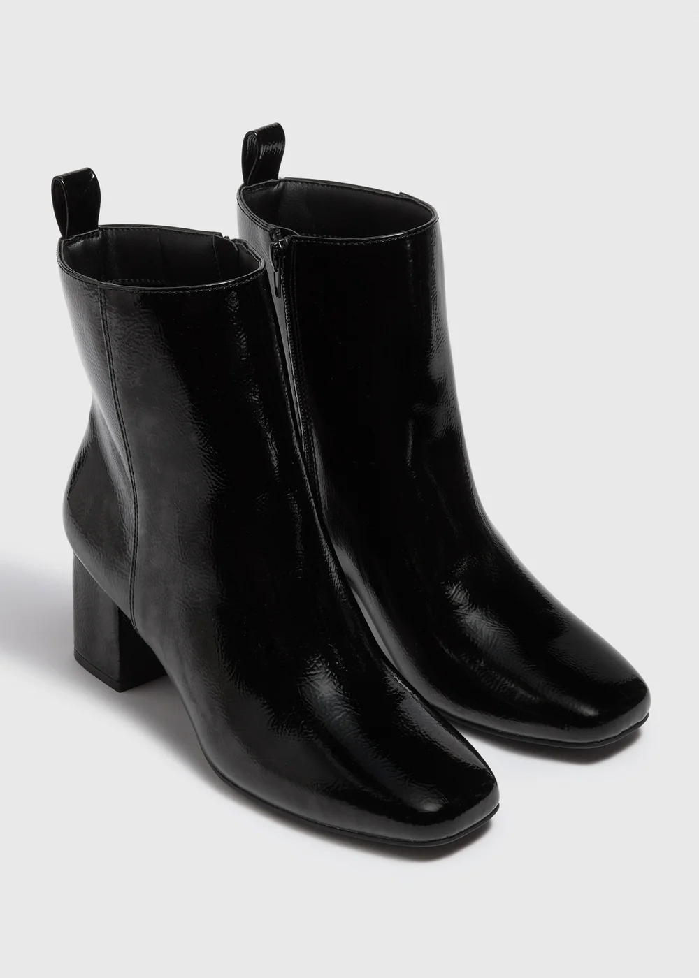 Patent Black Wide Fit Block Heel Boots - 3 Image 1