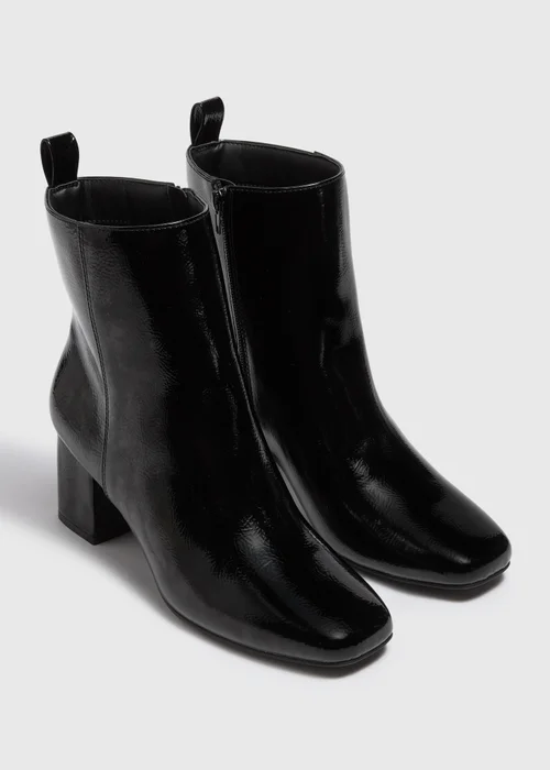 Patent Black Wide Fit Block Heel Boots - 3 Image 1