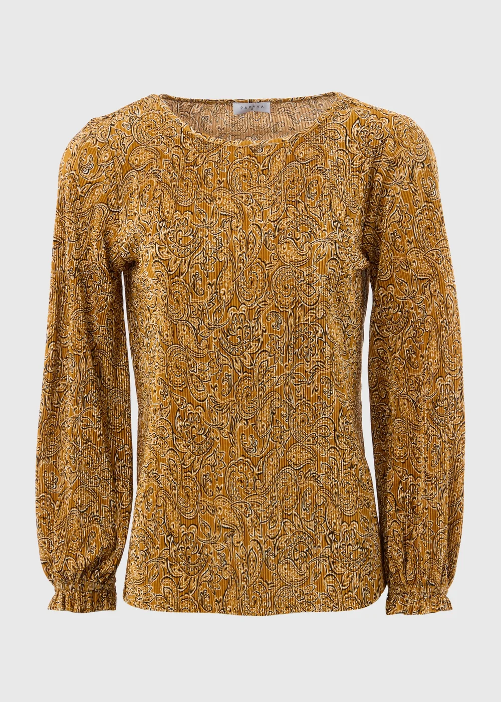 Mustard Paisley Plisse Top - Size 8 Image 4