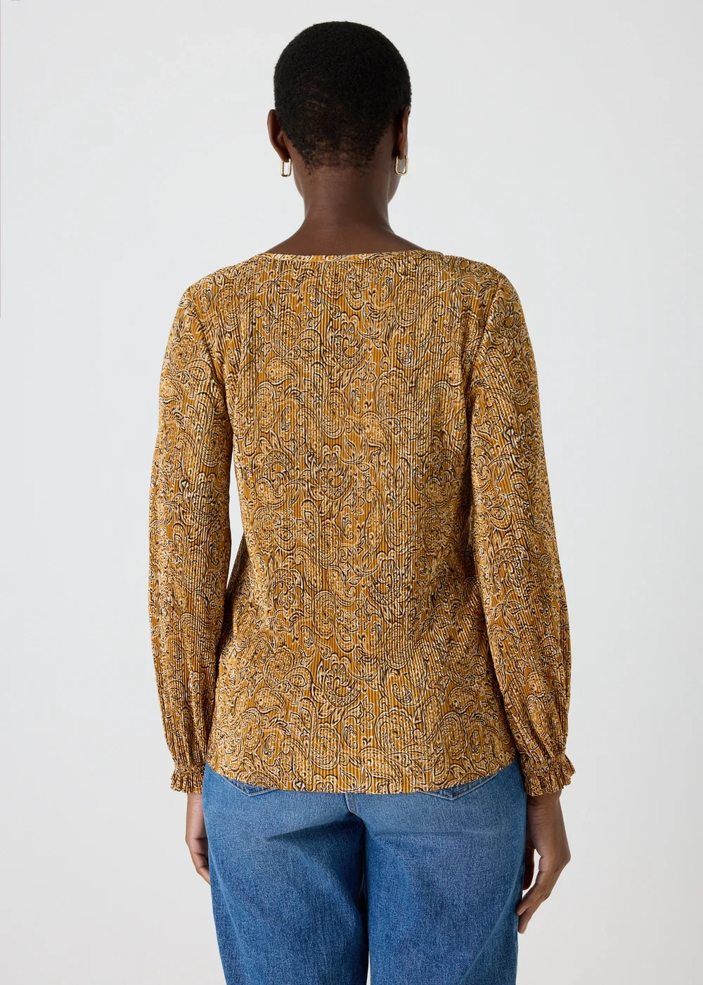Mustard Paisley Plisse Top - Size 8 Image 2