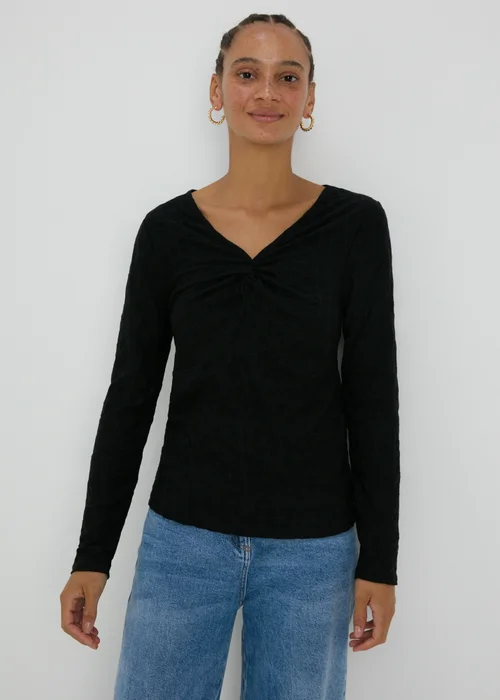 Black Twist Front Textured Top - 8 Image 1