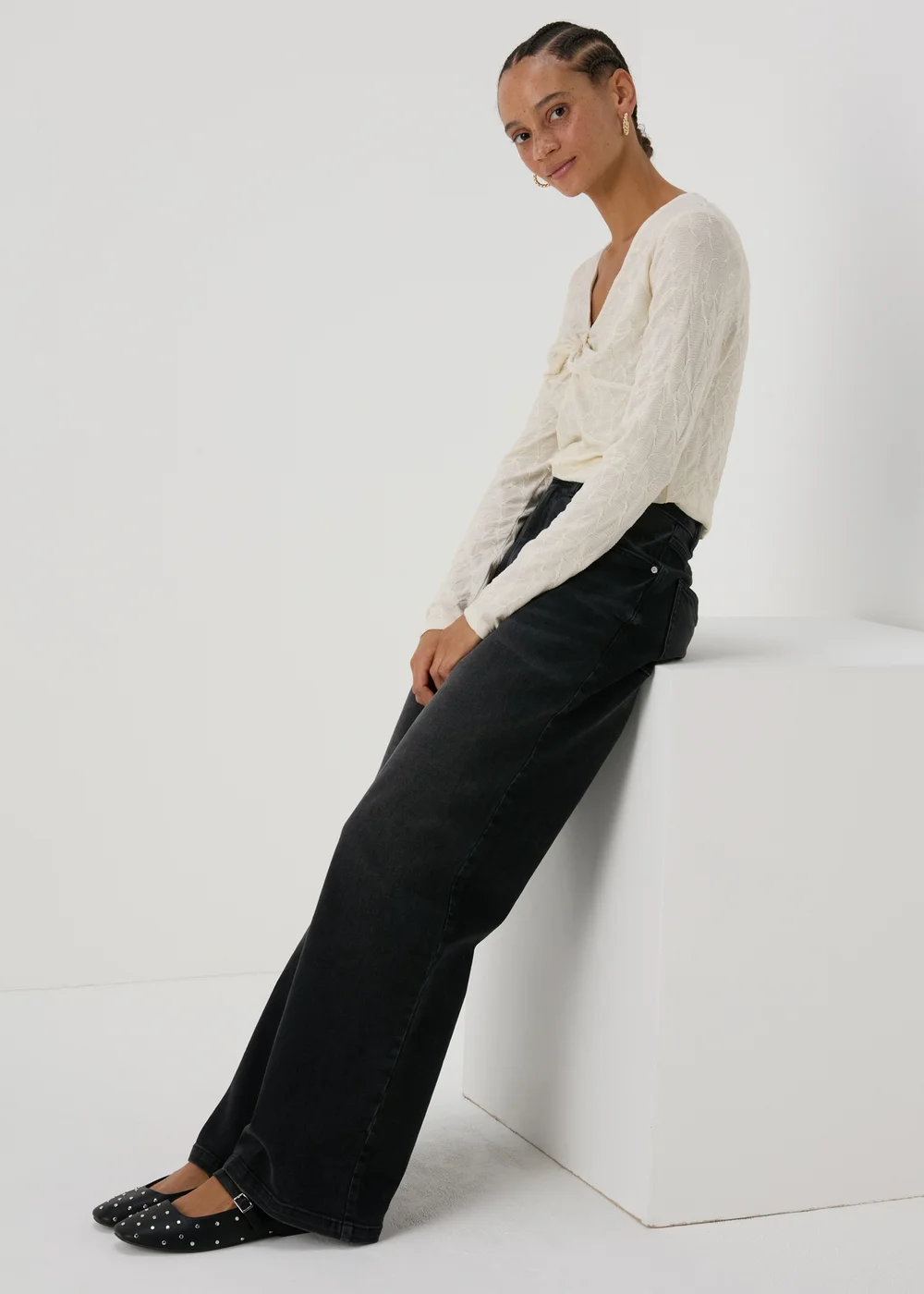 Cream Textured Twist Front Top - 8 Image 1